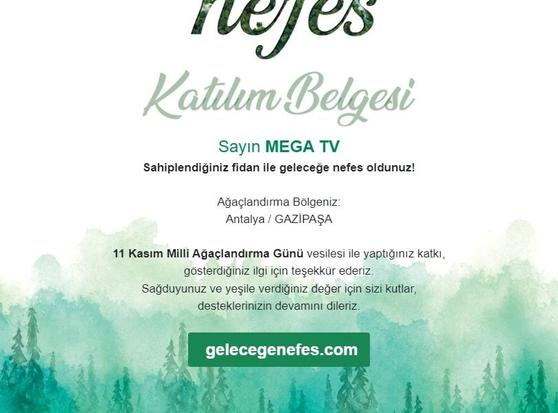 11 Kasım Millî Ağaçlandırma Günü - Mega TV MEGA TV-katilim-belgesi