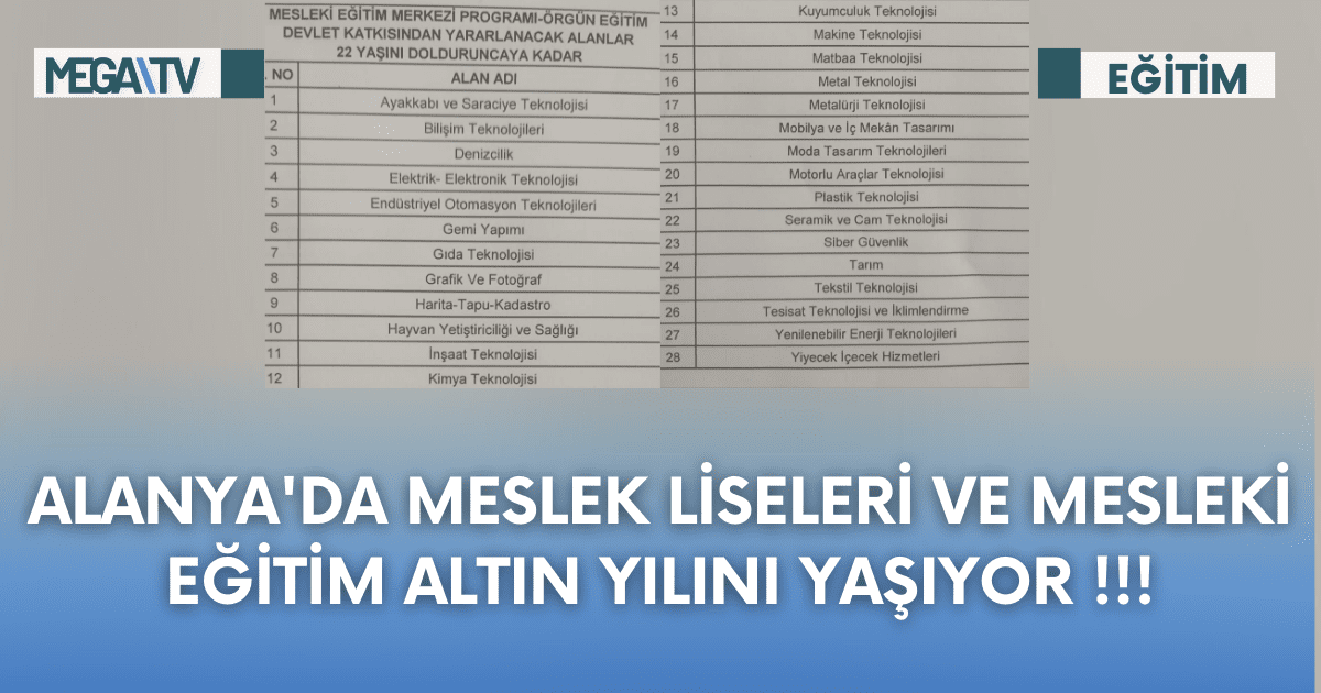 Alanya’da Meslek Liseleri Ve Mesleki Eğitim Altın Yılını Yaşıyor !!!