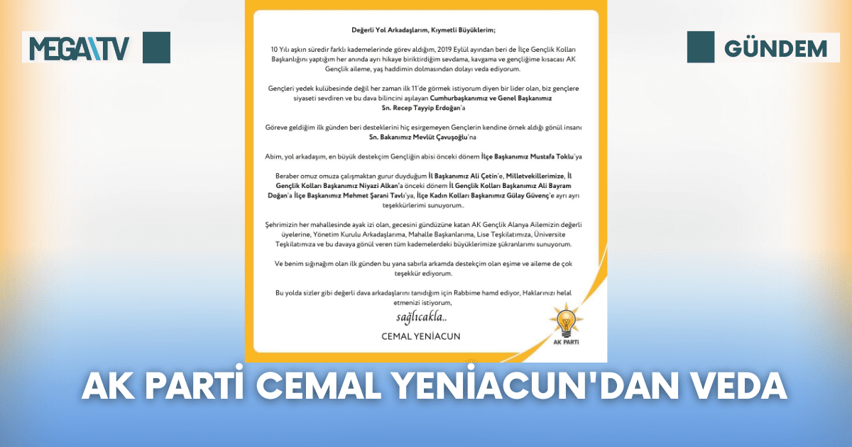 Ak Parti Cemal Yeniacun’dan Veda