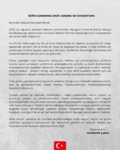 Gelecek Partisi Alanya İlçe Başkanı Çakan, istifa etti - Mega TV WhatsApp Image 2023 12 19 at 11.46.49 1 - Mega TV