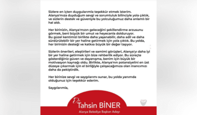 Biner’den teşekkür