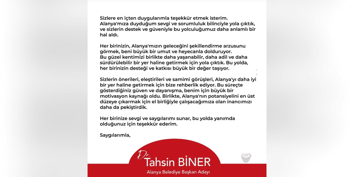 Biner’den teşekkür