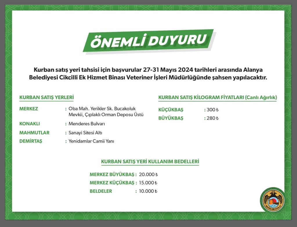 Alanya'da kurban satış ve kesim yerleri belirlendi - Mega TV WhatsApp Image 2024 05 27 at 16.54.07 3 - Mega TV