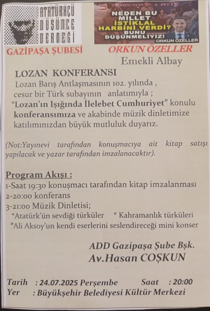 GAZİPAŞA’DA LOZAN RUHU YENİDEN YANKILANACAK! - Mega TV WhatsApp Image 2025 07 17 at 09.44.12 31 - Mega TV