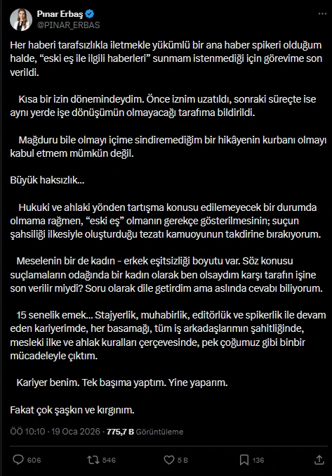 Gazeteci Pınar Erbaş Görevinden Alındığını Açıkladı - Mega TV PINAR ERBAS TWEET - Mega TV