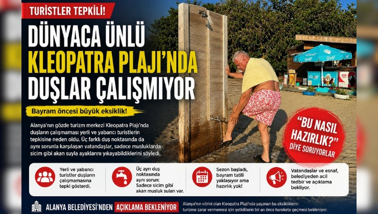 Dünyaca Ünlü Kleopatra Plajı’nda Duşlar Çalışmıyor