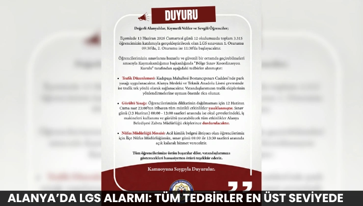 Alanya’da LGS Alarmı: Tüm Tedbirler En Üst Seviyede