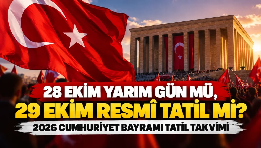 28 Ekim yarım gün mü, 29 Ekim resmî tatil mi? 2026 Cumhuriyet Bayramı tatil takvimi - Mega TV 28 Ekim yarım gün mü, 29 Ekim resmî tatil mi? 2026 Cumhuriyet Bayramı tatil takvimi