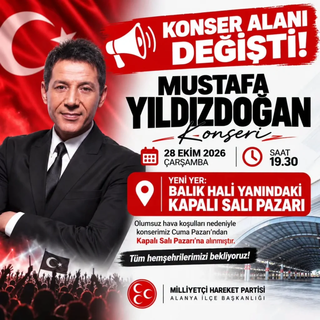 Alanya’da Mustafa Yıldızdoğan konserinin yeri değişti - Mega TV Alanya’da Mustafa Yıldızdoğan konserinin yeri değişti