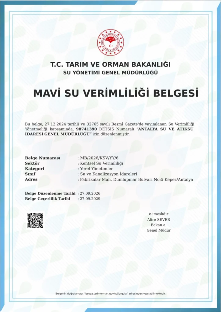 ASAT, “Mavi Su Verimliliği” belgesini aldı - Mega TV ASAT, “Mavi Su Verimliliği” belgesini aldı