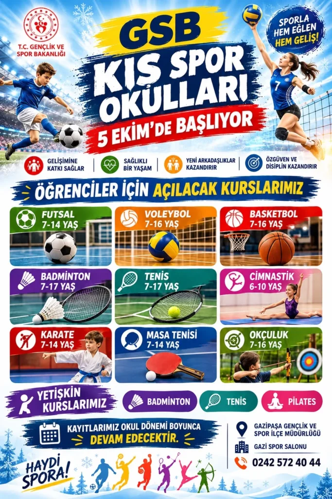 GSB Kış Spor Okulları Gazipaşa’da 5 Ekim’de başlıyor - Mega TV GSB Kış Spor Okulları Gazipaşa’da 5 Ekim’de başlıyor